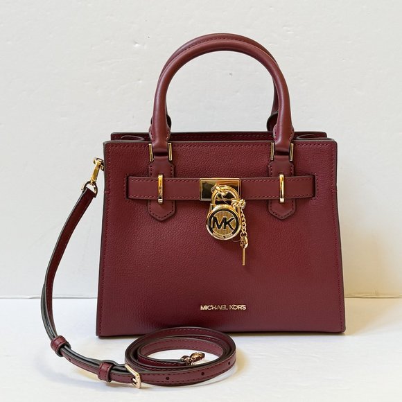 Michael Kors Hamilton Small Satchel Shoulder Crossbody Bag Dark Cherry - Picture 1 of 10